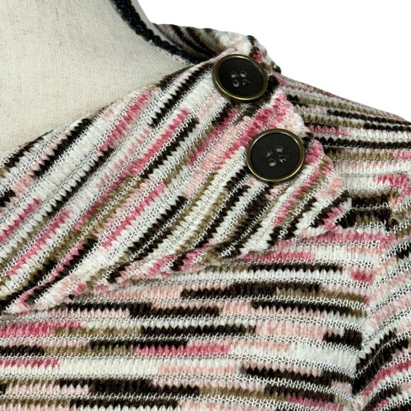 Allison Daley Petite Large Sweater 3/4 Sleeve Stretch Split Cowl Neck Buttons - Picture 3 of 9